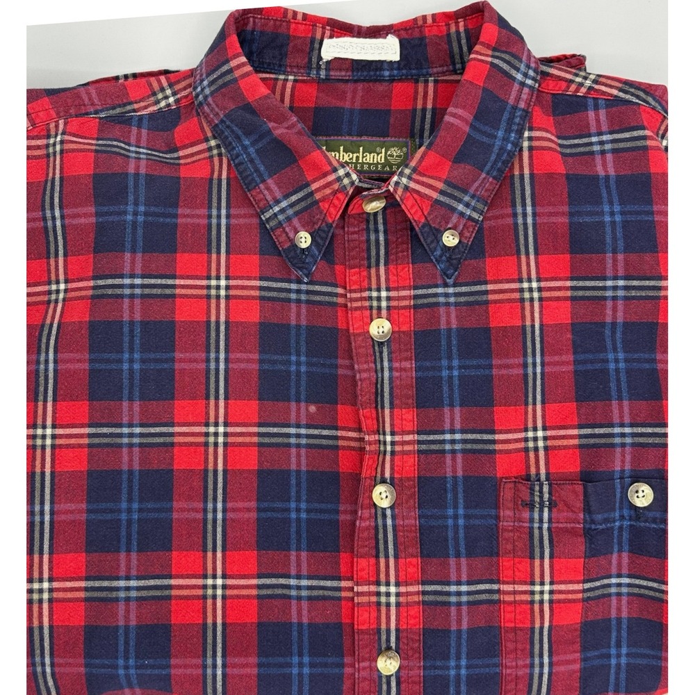 Timberland Weathergear Long‎ Sleeve Button Down Shirt Men's XL Red & Blue Plaid